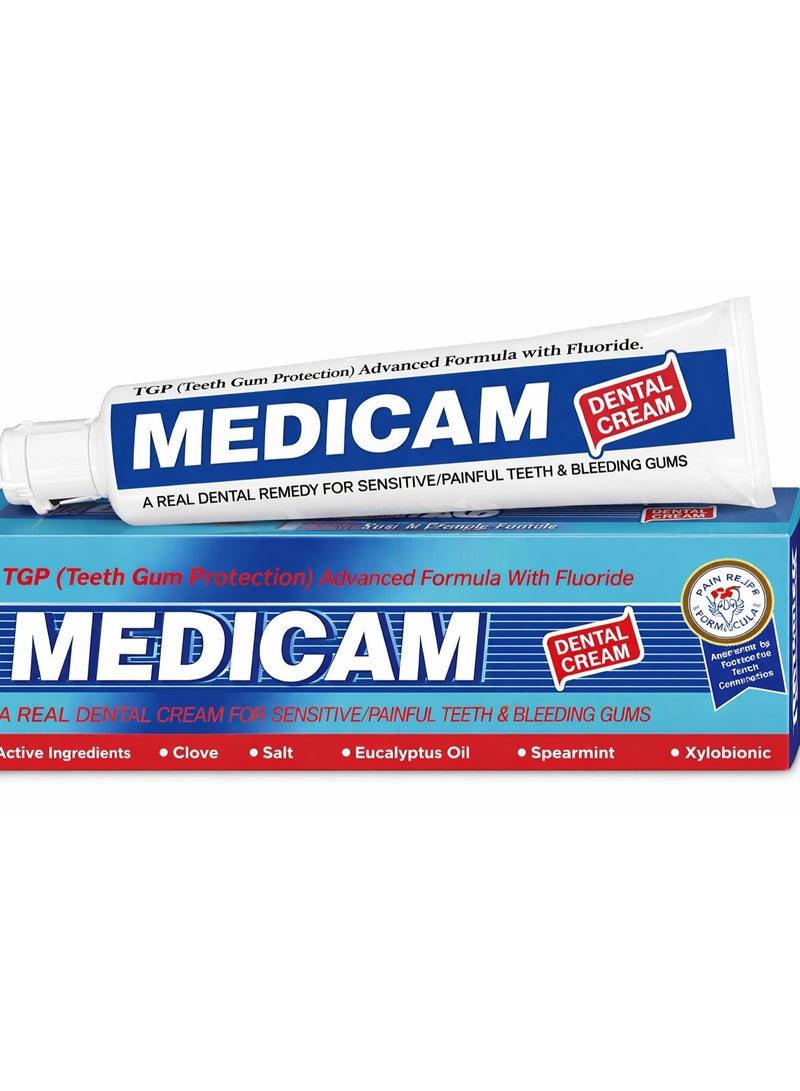 Relieve sensitive teeth & bleeding gums with Medicam Dental Cream 70g — advanced fluoride formula. Shop now on Onmart UAE, fast delivery!